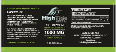 High Tide Herbal 1000 MG Full Spectrum Hemp Extract Oil label