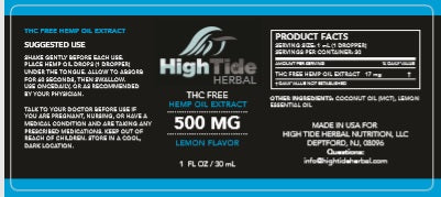 High Tide Herbal 500 MG THC Free Hemp Extract Oil Label